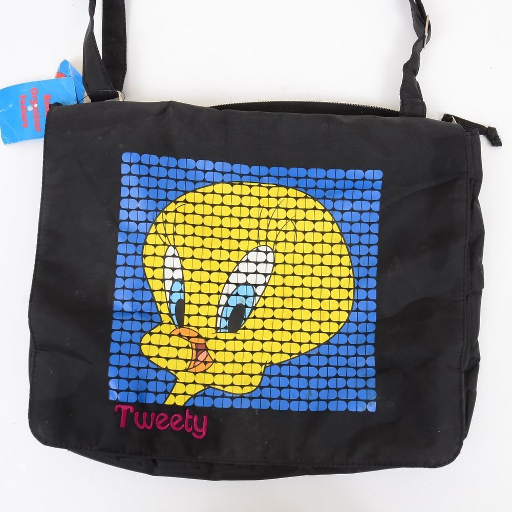 NWT Vintage 90s Tweety Bird Black Messenger Crossbody Bag Shopper School Laptop